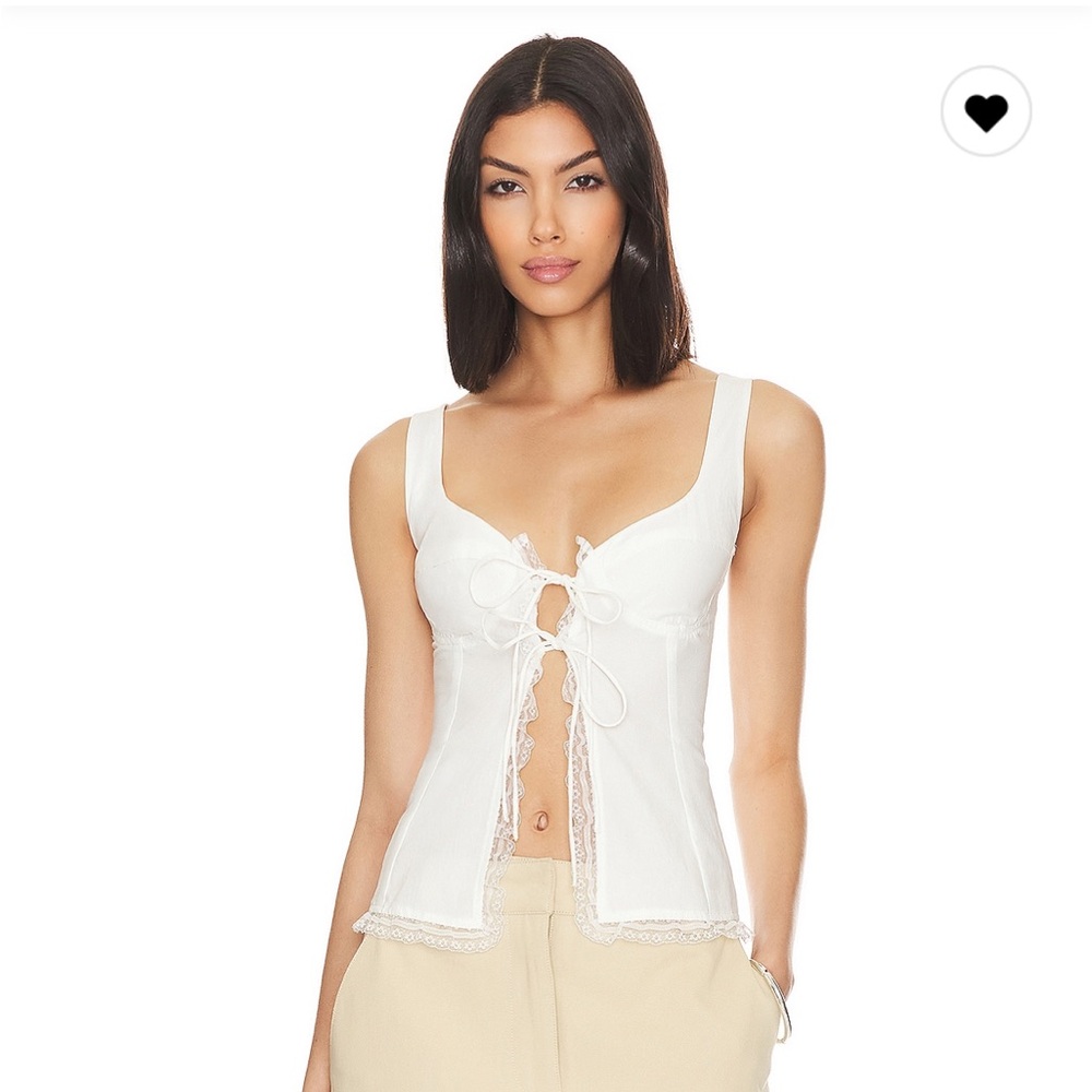 White Lace-Trim Tank Top with Tie Front